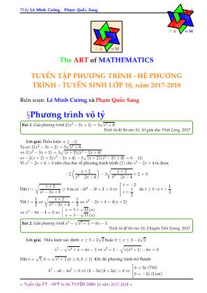 Tuyển tập bài tập phương trình - hệ phương trình - Tuyển sinh Lớp 10 - Năm 2017-2018 - Lê Minh Cường