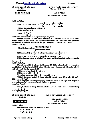 Tuyển tập đề thi tuyển sinh vào Lớp 10 THPT môn Toán