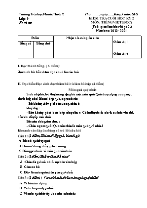 Kiểm tra cuối học kỳ 2 lớp 1 - Môn: Tiếng Việt (đọc)