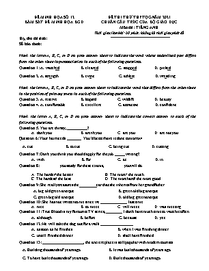 Đề thi thử THPT QG chuẩn cấu trúc của bộ giáo dục - Môn thi: Tiếng Anh - Đề 12