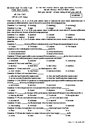 Đề thi thử tốt nghiệp trung học phổ thông - Bài thi: Ngoại ngữ (Tiếng Anh) - Mã đề 805