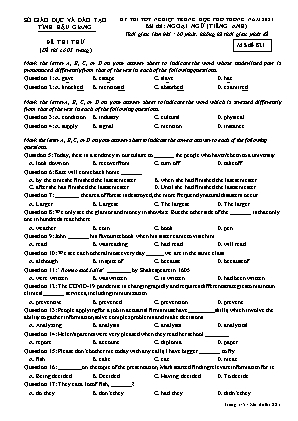 Đề thi thử tốt nghiệp trung học phổ thông - Bài thi: Ngoại ngữ (Tiếng Anh) - Mã đề 821