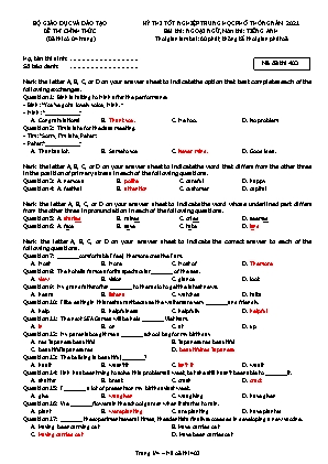 Đề thi tốt nghiệp trung học phổ thông - Môn thi: Tiếng Anh - Mã đề 403