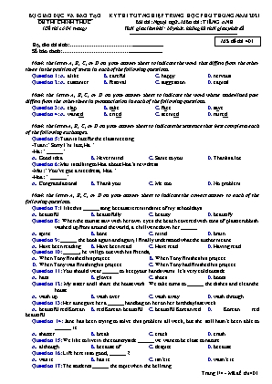 Đề thi tốt nghiệp trung học phổ thông - Môn: Tiếng Anh - Mã đề 401