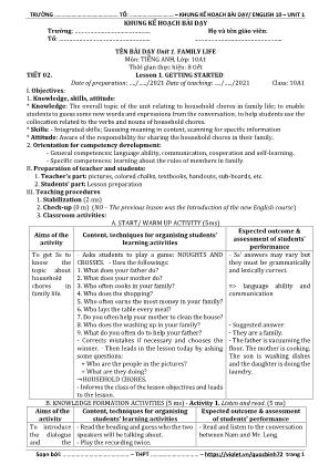 Giáo án chuẩn CV5512 bộ GD & ĐT môn Tiếng Anh 10 - Tiết 2 đến tiết 9