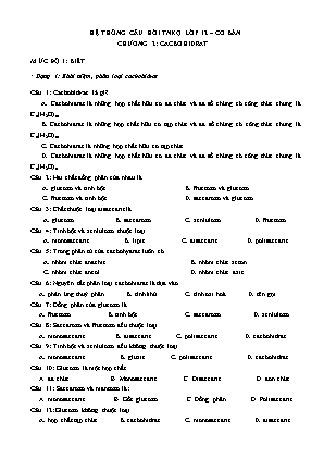 Hệ thống câu hỏi TNKQ lớp 12 (cơ bản) - Chương 2: Cacbohidrat