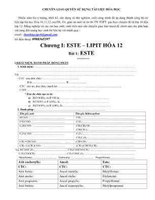 Hóa học 12 - Chương I: Este – Lipit