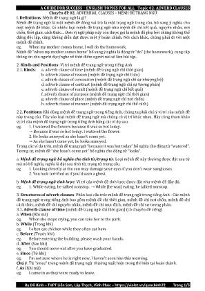 Tiếng Anh 10 - Chuyên đề 02: Adverbial clauses – mệnh đề trạng ngữ