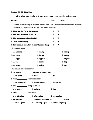 Đề khảo sát chất lượng học sinh lớp 6 - Môn Tiếng Anh