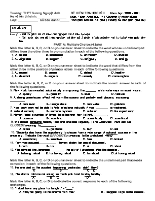 Đề kiểm tra học kì II - Môn: Tiếng Anh khối 11 (chương trình thí điểm) - Mã đề: 243