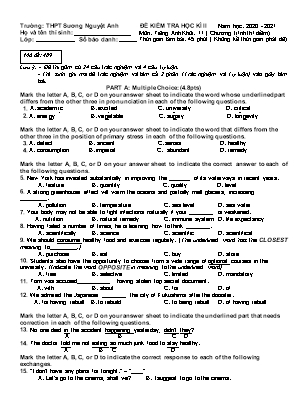 Đề kiểm tra học kì II - Môn: Tiếng Anh khối 11 (chương trình thí điểm) - Mã đề: 489