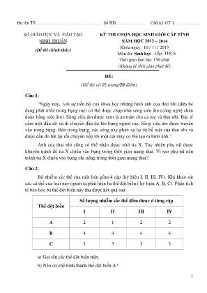 Đề thi chọn học sinh giỏi cấp tỉnh - Môn Sinh 9