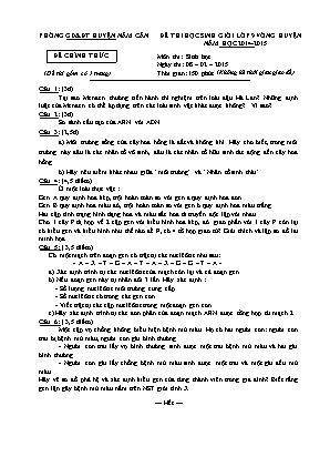 Đề thi học sinh giỏi lớp 9 vòng huyện - Môn thi: Sinh Học