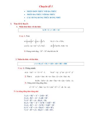 Toán 8 - Chuyên đề 1: Nhân đơn thức với đa thức + Nhân đa thức với đa thức + Các hằng đẳng thức đáng nhớ