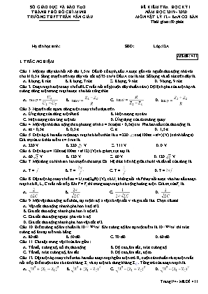 Đề kiểm tra học kì I - Môn: Vật lí khối 12 - Trường THPT Trần Văn Giàu