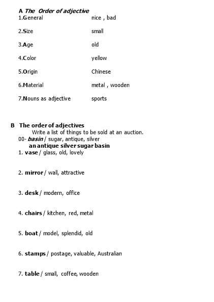 TIếng Anh 12 - A The order of adjectives