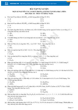 Bài tập tự luyện môn Hóa học Lớp 10 - Một số nguyên tắc cơ bản trong giải bài tập hóa học (Tiếp theo) - Vũ Khắc Ngọc