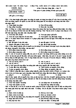 Đề kiểm tra Cuối học kì 1 môn Giáo dục công dân Lớp 12 - Mã đề: 805 - Năm học 2021-2022 - Sở Giáo dục và đào tạo Quảng Nam (Có đáp án)