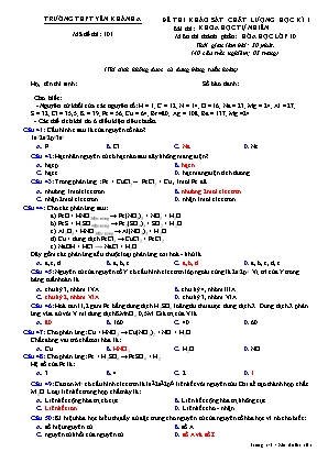 Đề thi Khảo sát chất lượng Học kì 1 môn Hóa học Lớp 10 - Mã đề: 101 - Trường THPT Yên Khánh A (Có đáp án)