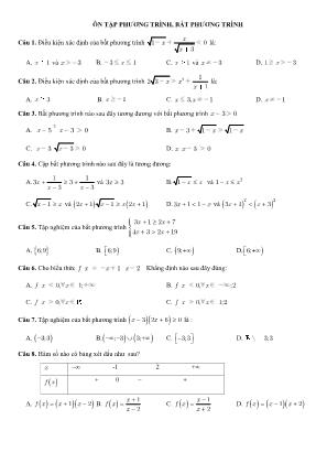 Bài tập Đại số Lớp 10 - Ôn tập phương trình, bất phương trình