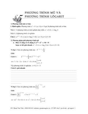 Bài tập Đại số Lớp 12 - Bài 5: Phương trình mũ. Phương trình Lôgarit
