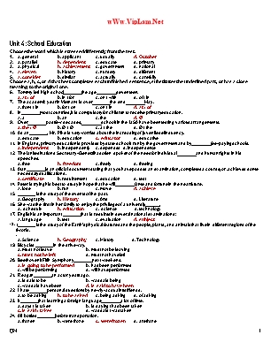 Bài tập môn Tiếng Anh Lớp 12 - Unit 4: : School education