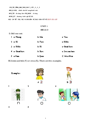 Bài tập môn Tiếng Anh Lớp 3 - Unit 1+2
