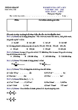 Bài thi Giữa học kì 1 môn Toán Lớp 5 - Năm học 2021-2022