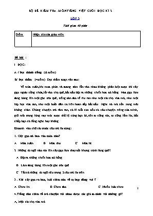 Bộ đề kiểm tra Cuối học kì 2 môn Tiếng Việt Lớp 3