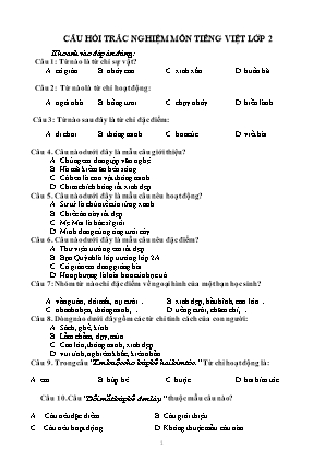 Câu hỏi trắc nghiệm môn Tiếng Việt Lớp 2 (Có đáp án)