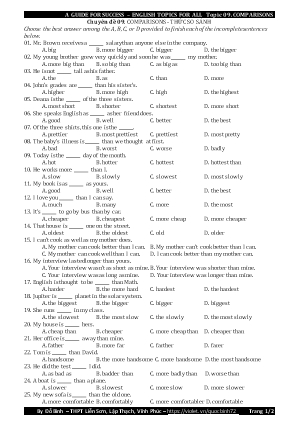 Chuyên đề Ngữ pháp môn Tiếng Anh Lớp 12 - Chủ đề 9: Thức so sánh