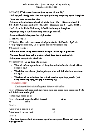 Đề cương ôn tập Cuối học kì 1 môn Toán Lớp 5 - Năm học 2020-2021