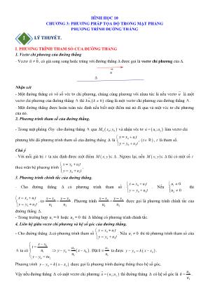 Đề cương ôn tập Hình học Lớp 10 - Chương 3: Phương pháp tọa độ trong mặt phẳng. Phương trình đường thẳng