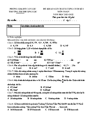 Đề khảo sát chất lượng môn Toán Lớp 5 - Năm học 2021-2022 - Trường Tiểu học Thượng Lộc