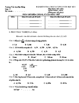 Đề kiểm tra chất lượng Cuối học kì 1 môn Toán Lớp 5 - Năm học 2021-2022 - Trường Tiểu học Đại Đồng (Có đáp án)