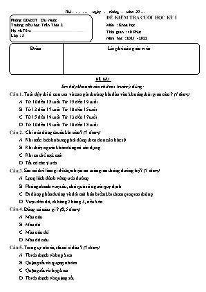 Đề kiểm tra Cuối học kì 1 môn Khoa học Lớp 5 - Năm học 2021-2022 - Trường Tiểu học Trần Thới 2 (Có đáp án)