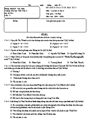 Đề kiểm tra Cuối học kì 1 môn Lịch sử và Địa lí Lớp 5 - Năm học 2021-2022 - Trường Tiểu học Trần Thới 2 (Có đáp án)