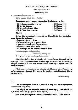 Đề kiểm tra Cuối học kì 1 môn Tiếng Việt Khối 5 - Năm học 2021-2022 (Có đáp án)