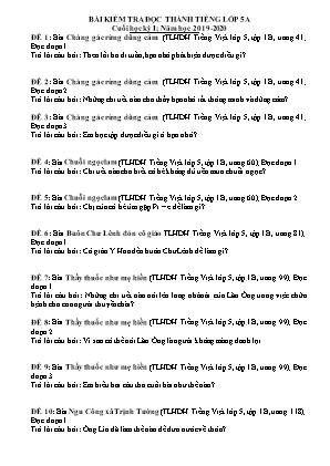 Đề kiểm tra Cuối học kì 1 môn Tiếng Việt Lớp 5 - Phần: Đọc thành tiếng - Năm học 2019-2020 - Trường Tiểu học Bình Thuận (Có đáp án)