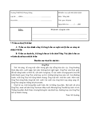 Đề kiểm tra Cuối học kì 2 môn Tiếng Việt Lớp 3 - Năm học 2019-2020 - Trường Tiểu học Phong Đông (Có đáp án)