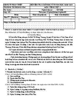 Đề kiểm tra Cuối học kì 2 môn Tiếng Việt Lớp 3 - Năm học 2020-2021 - Trường Tiểu học Phong Nẫm (Có đáp án)