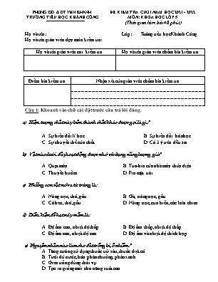 Đề kiểm tra Cuối năm môn Khoa học Lớp 5 - Năm học 2021-2022 - Trường Tiểu học Khánh Công (Có đáp án)