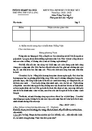 Đề kiểm tra định kì Cuối học kì 1 môn Toán và Tiếng Việt Lớp 5 - Năm học 2021-2022 - Trường Tiểu học Văn Lang (Có đáp án)