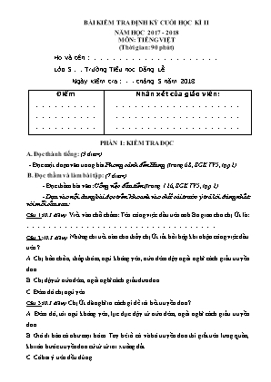 Đề kiểm tra định kì Cuối học kì 2 môn Tiếng Việt Lớp 5 - Năm học 2017-2018 - Trường Tiểu học Đặng Lễ (Có đáp án)