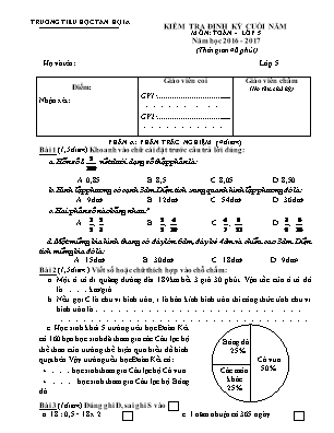 Đề kiểm tra định kì Cuối năm môn Toán Lớp 5 - Năm học 2016-2017 - Trường Tiểu học Tân Hội A