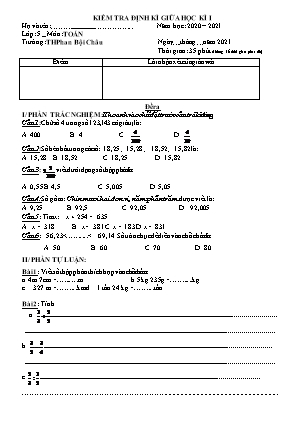 Đề kiểm tra định kì Giữa học kì 1 môn Toán Lớp 5 - Năm học 2020-2021 - Trường Tiểu học Phan Bội Châu (Có đáp án)