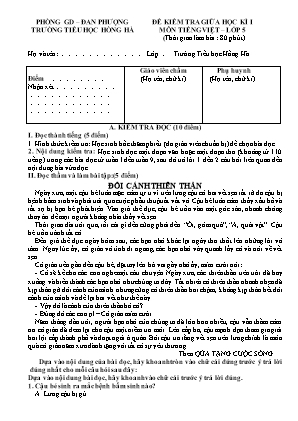 Đề kiểm tra Giữa học kì 1 môn Tiếng việt Lớp 5 - Trường Tiểu học Hồng Hà