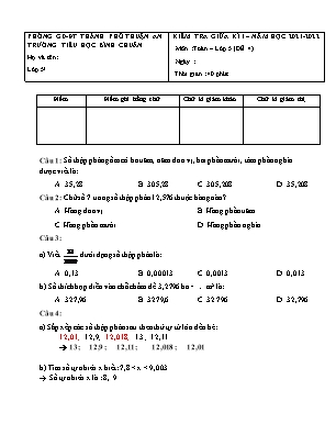 Đề kiểm tra Giữa học kì 1 môn Toán Lớp 5 - Đề 4 - Năm học 2021-2022 - Trường Tiểu học Bình Chuẩn (Có đáp án)