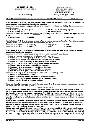 Đề kiểm tra Học kì 1 môn Tiếng Anh Lớp 12 - Mã đề: 101 - Năm học 2021-2022 - Trường THPT Gia Viễn A