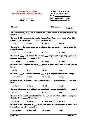Đề kiểm tra Học kì 1 môn Tiếng Anh Lớp 12 - Mã đề: 101 - Năm học 2021-2022 - Trường THPT Phan Châu Trinh